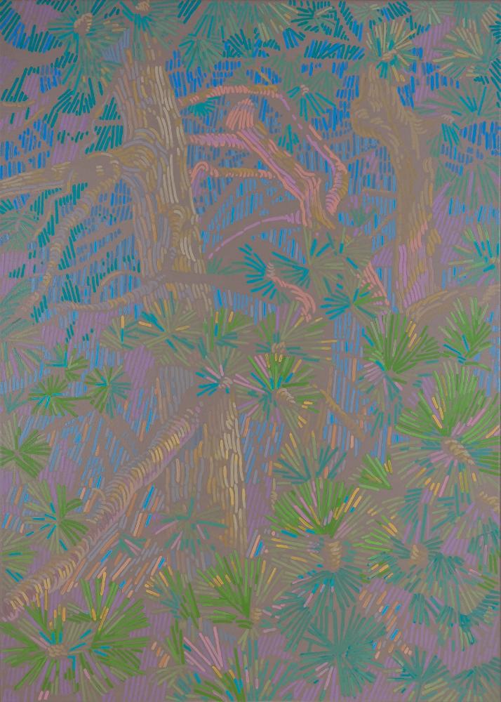 Pine trees in the sun 1, unique, painting, hand-painted one-of-a-kind piece, 70 x 50 cm, with frame