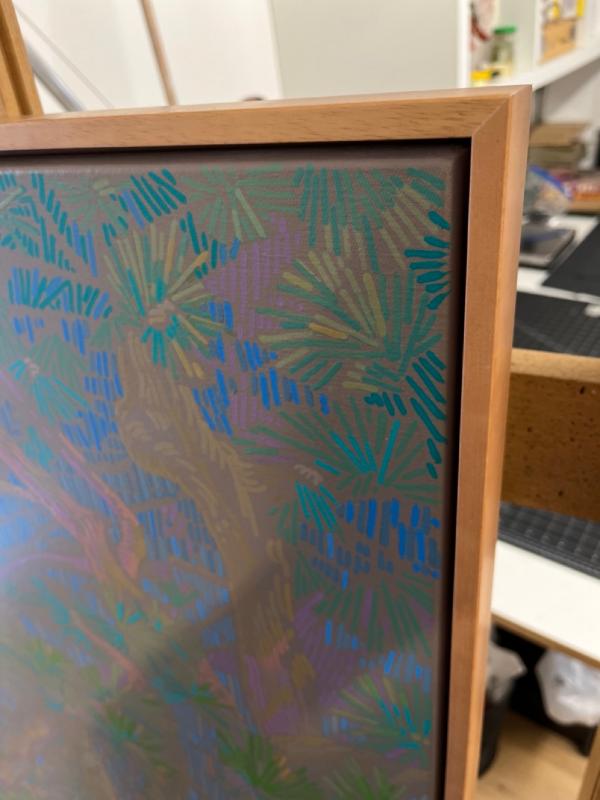 Pine trees in the sun 1, unique, painting, hand-painted one-of-a-kind piece, 70 x 50 cm, with frame