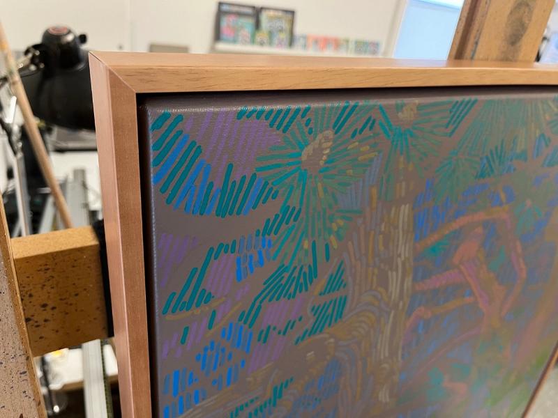 Pine trees in the sun 1, unique, painting, hand-painted one-of-a-kind piece, 70 x 50 cm, with frame