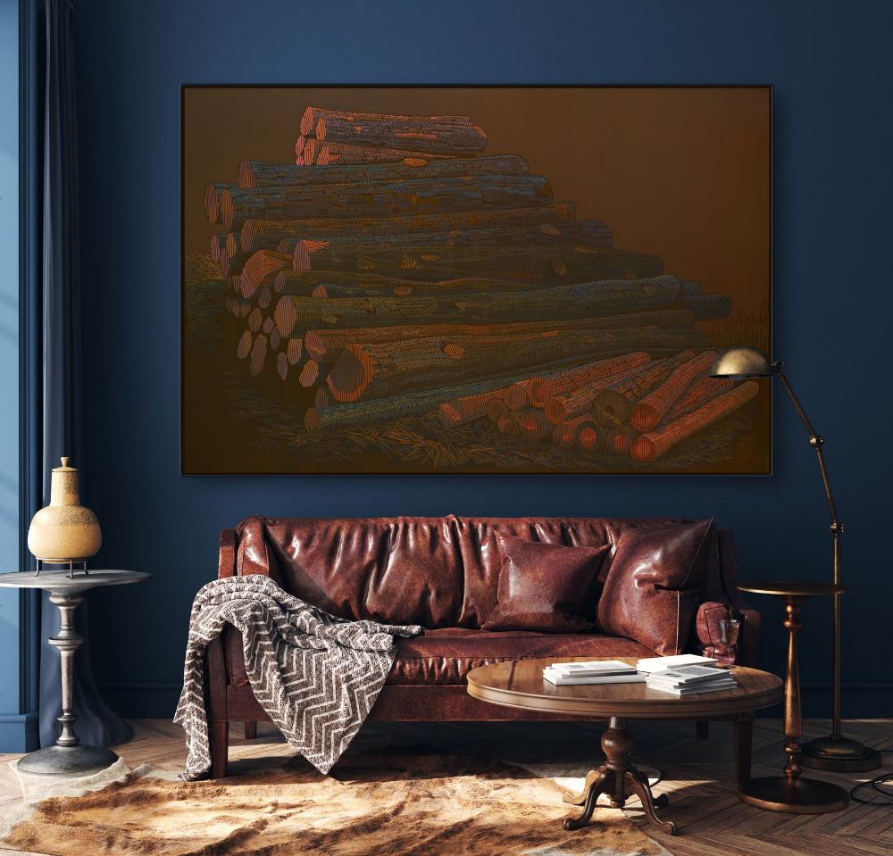 Felled wood, unique, painting, hand-painted unique piece, 180 x 120 cm