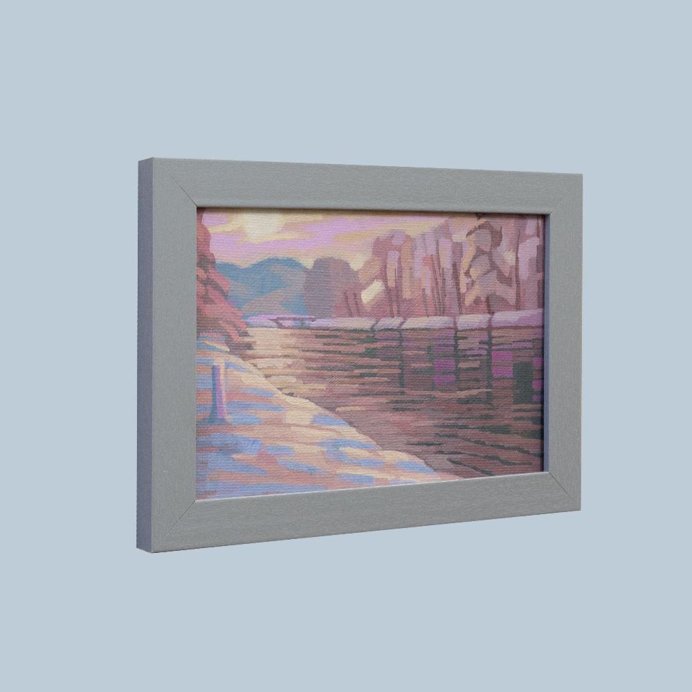 Original painting - "Winter by the river" - hand painted - acrylic painting - 10x15 cm - landscape picture - unique piece - with frame