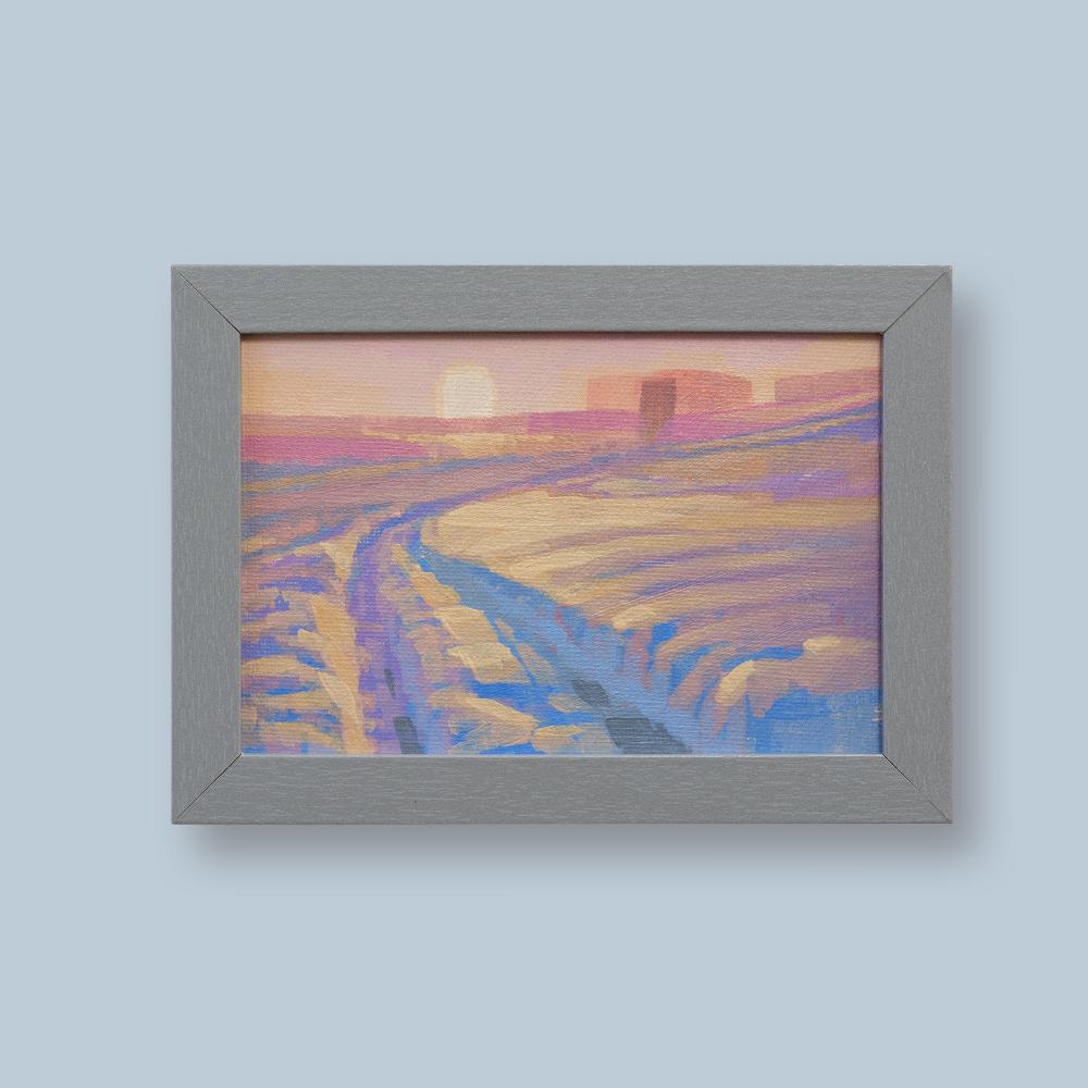 Original painting - "Winter Sun" - hand painted - acrylic painting - 10x15 cm - landscape picture - unique piece - with frame