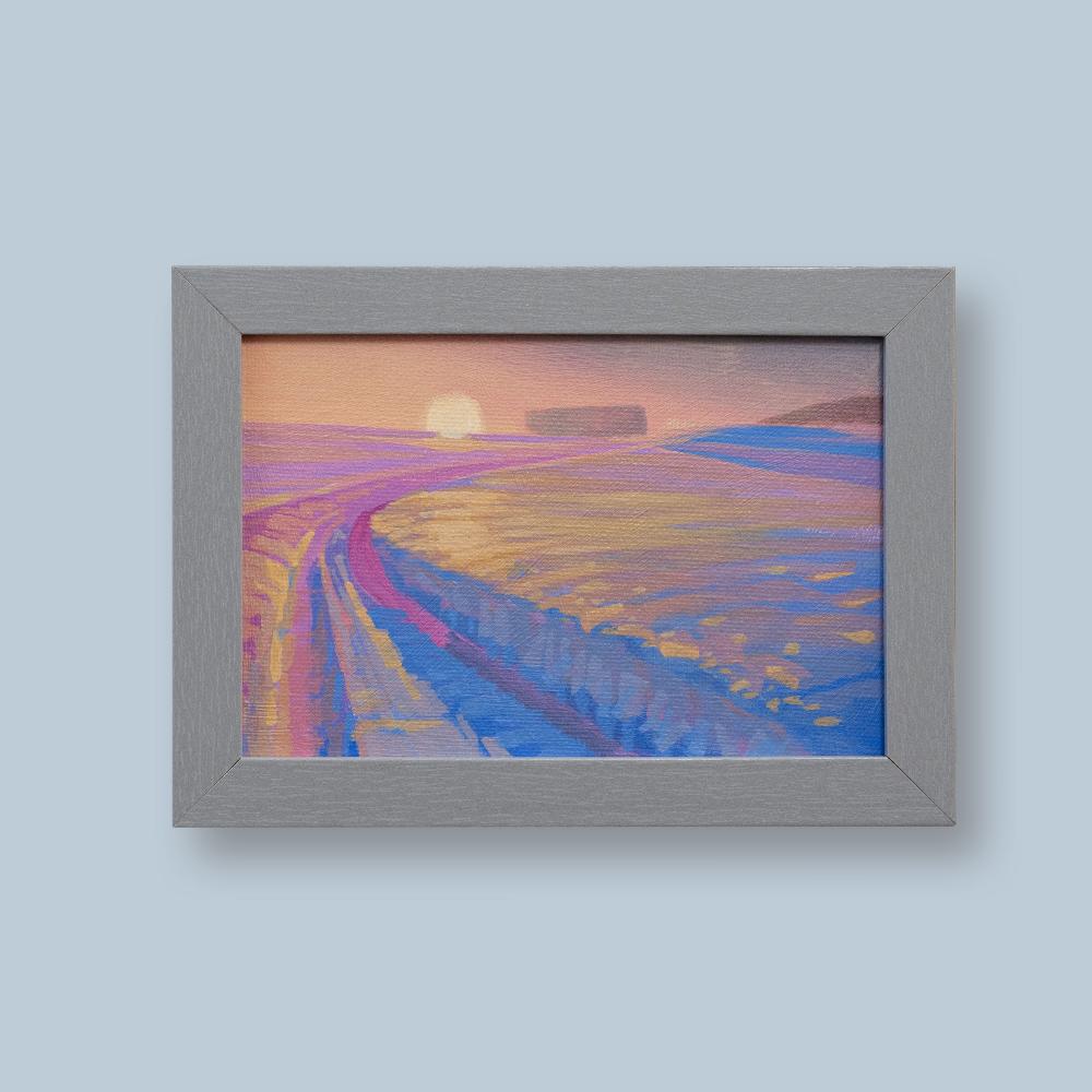Original painting - "Winter path" - hand painted - acrylic painting - 10x15 cm - landscape picture - unique piece - with frame