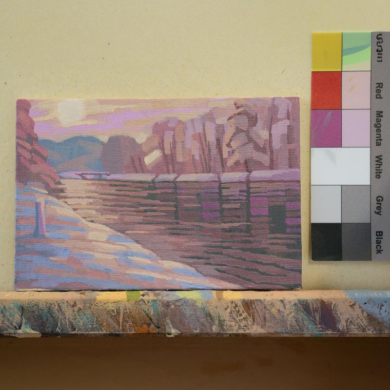 Original painting - "Winter by the river" - hand painted - acrylic painting - 10x15 cm - landscape picture - unique piece - with frame