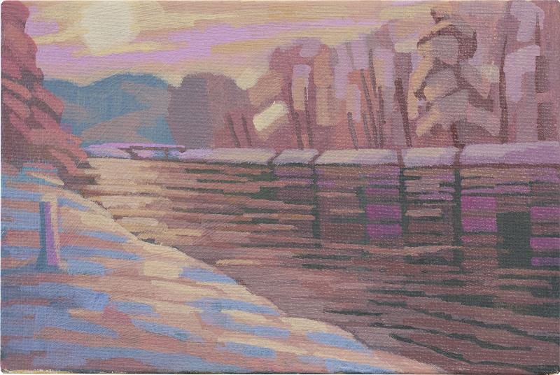 Original painting - "Winter by the river" - hand painted - acrylic painting - 10x15 cm - landscape picture - unique piece - with frame