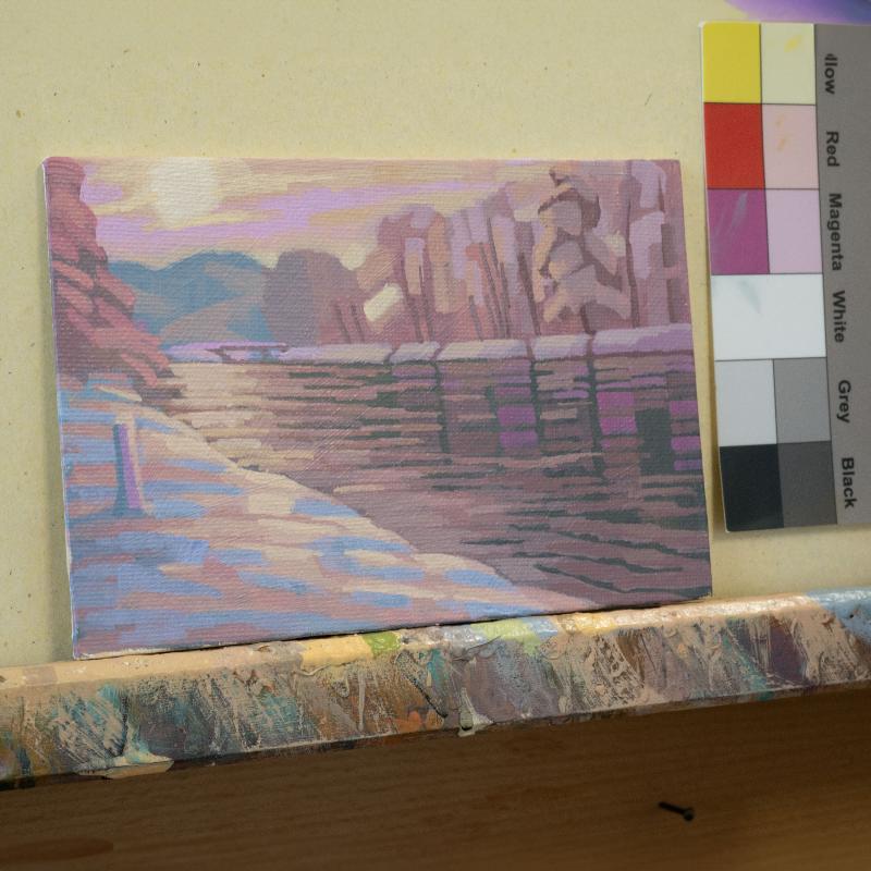 Original painting - "Winter by the river" - hand painted - acrylic painting - 10x15 cm - landscape picture - unique piece - with frame