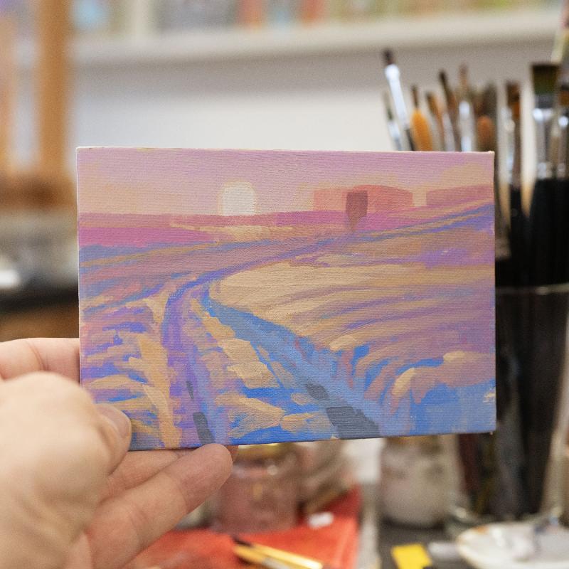 Original painting - "Winter Sun" - hand painted - acrylic painting - 10x15 cm - landscape picture - unique piece - with frame