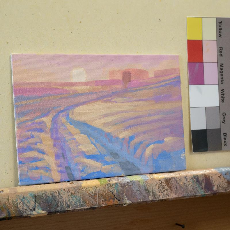 Original painting - "Winter Sun" - hand painted - acrylic painting - 10x15 cm - landscape picture - unique piece - with frame