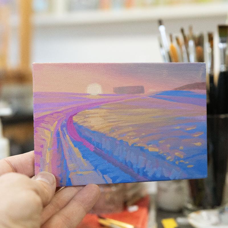 Original painting - "Winter path" - hand painted - acrylic painting - 10x15 cm - landscape picture - unique piece - with frame