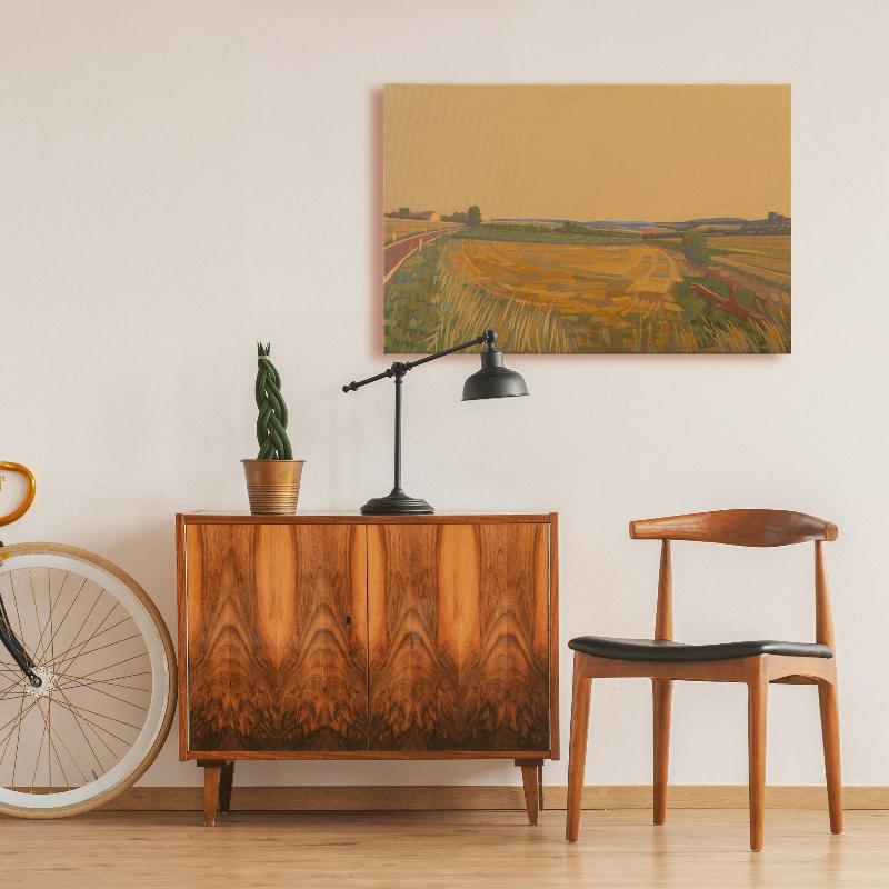 Landscape street fields and house, canvas print, 30x20 cm, 60x40 cm
