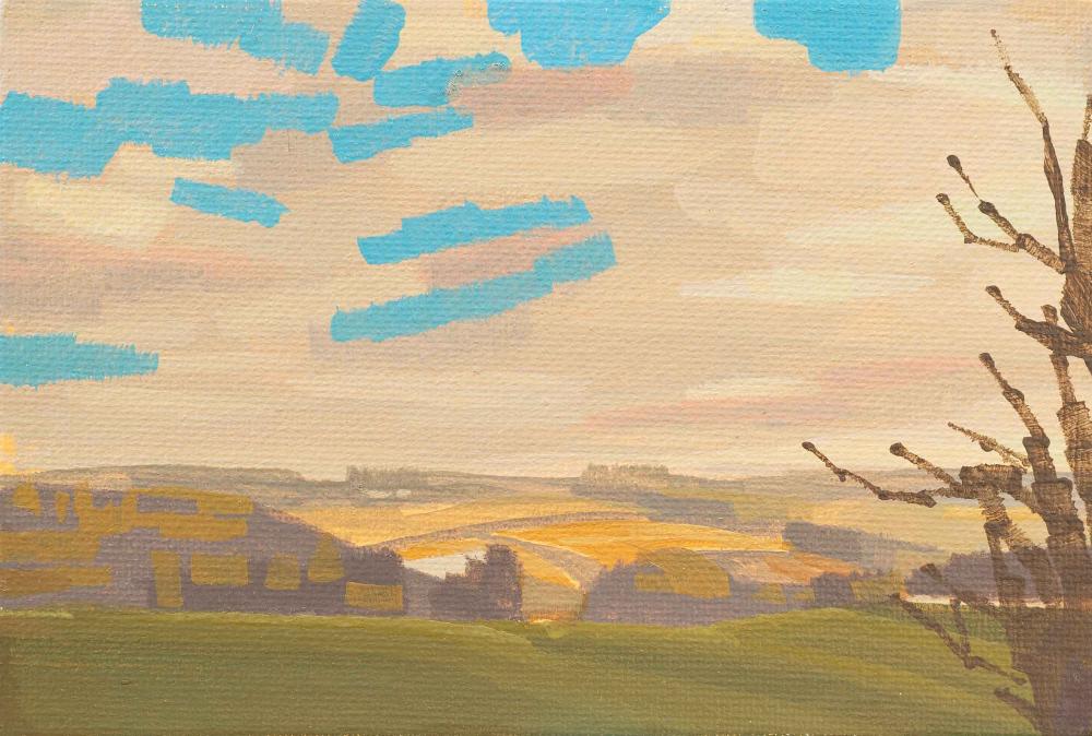 Original painting - "Evening Sun" - hand painted - acrylic painting - 10x15 cm - landscape picture - unique piece - with frame