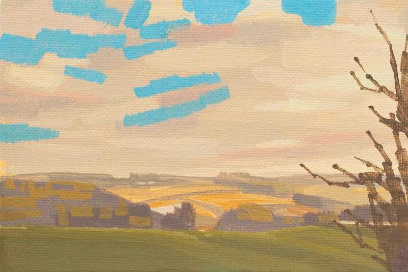 Original painting - "Evening Sun" - hand painted - acrylic painting - 10x15 cm - landscape picture - unique piece - with frame