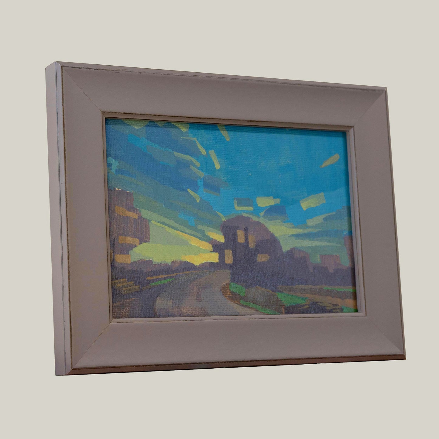 Original painting - "Low Standing Sun" - hand painted - acrylic painting - 10x15 cm - landscape picture - unique piece - with frame
