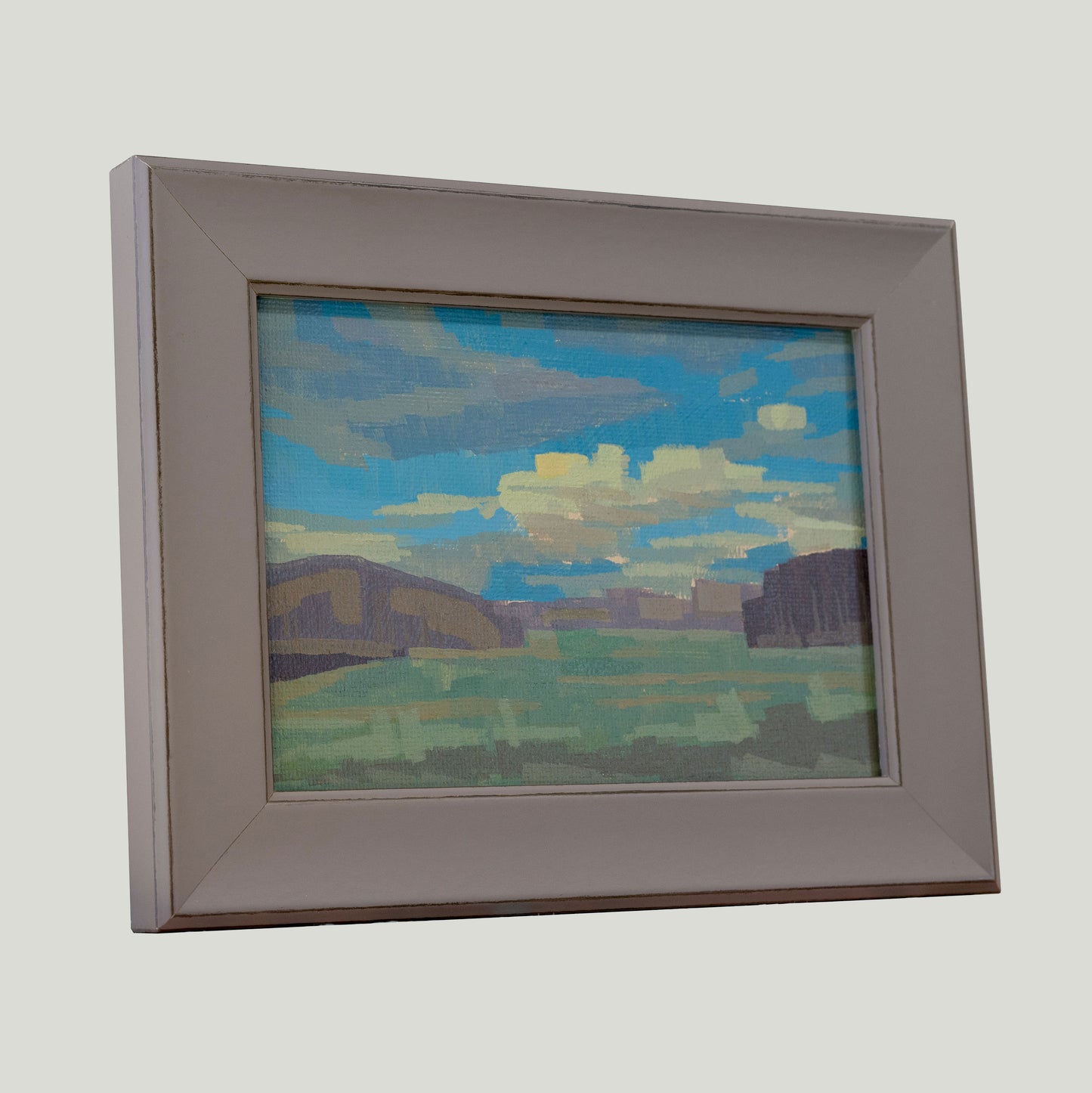 Original painting - "meadow and clouds" - hand painted - acrylic painting - 10x15 cm - landscape picture - unique piece - with frame