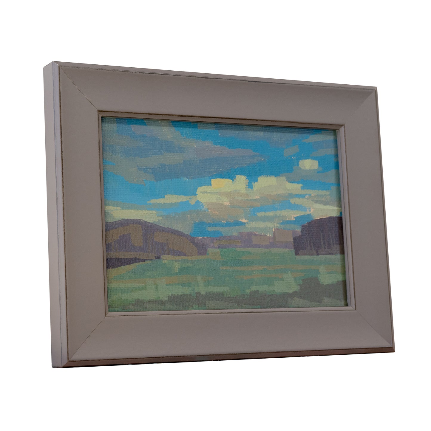 Original painting - "meadow and clouds" - hand painted - acrylic painting - 10x15 cm - landscape picture - unique piece - with frame