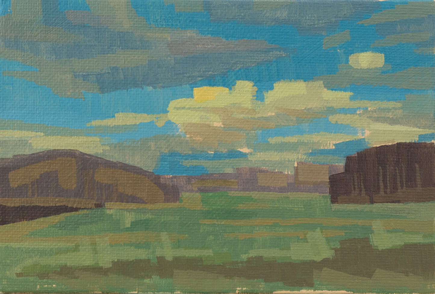 Original painting - "meadow and clouds" - hand painted - acrylic painting - 10x15 cm - landscape picture - unique piece - with frame