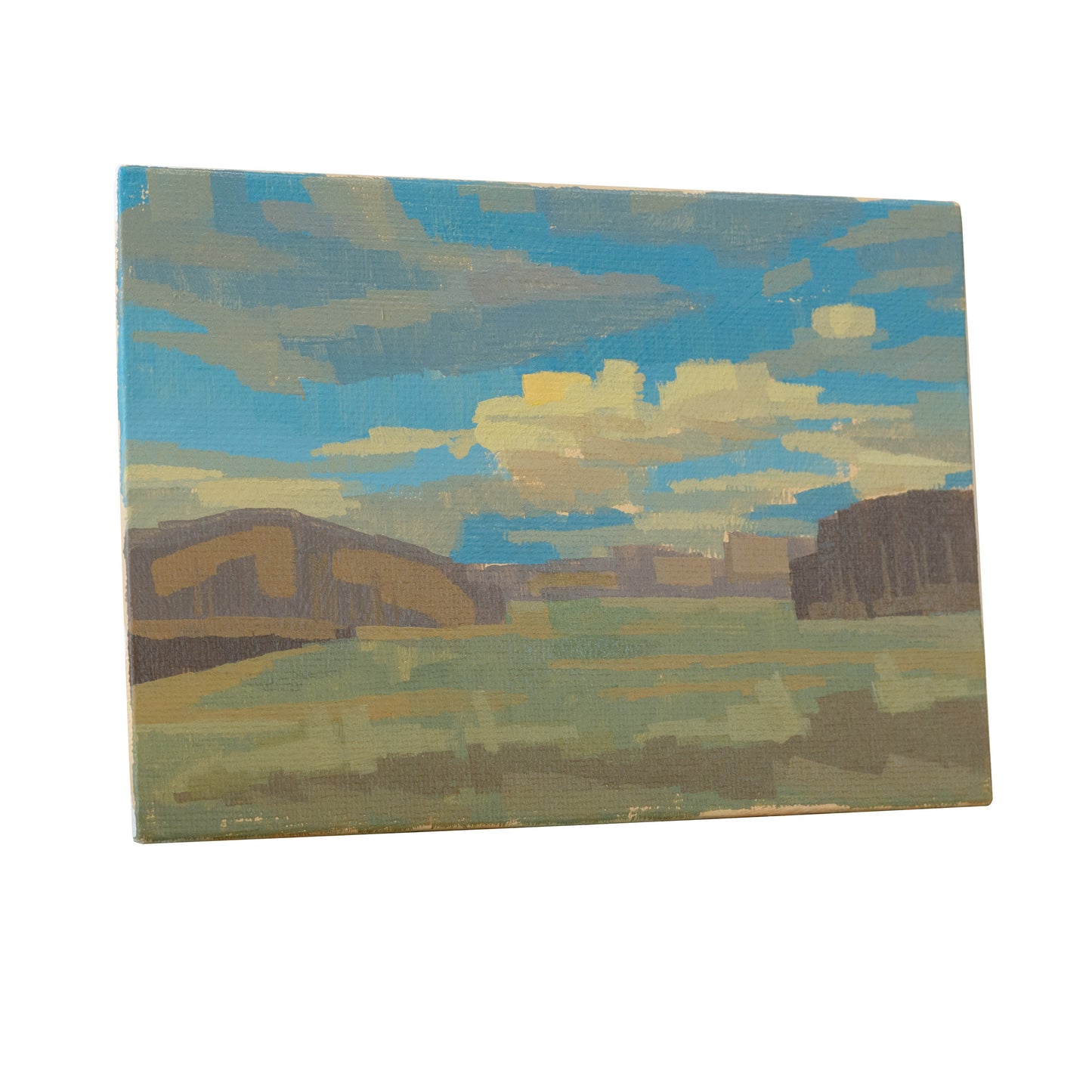 Original painting - "meadow and clouds" - hand painted - acrylic painting - 10x15 cm - landscape picture - unique piece - with frame