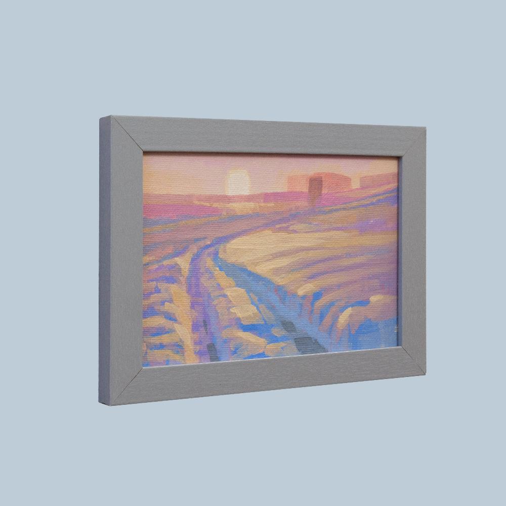 Original painting - "Winter Sun" - hand painted - acrylic painting - 10x15 cm - landscape picture - unique piece - with frame