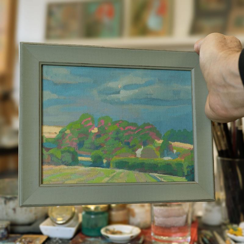 Summer rain, unique, painting, hand-painted unique piece, 20 x 15 cm, with picture frame