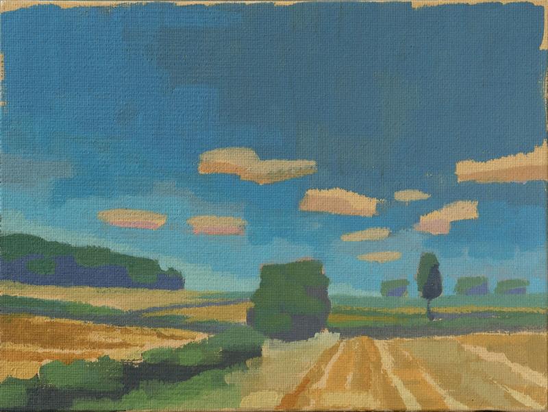 Summer clouds, unique, painting, hand-painted unique piece, 20 x 15 cm, with picture frame