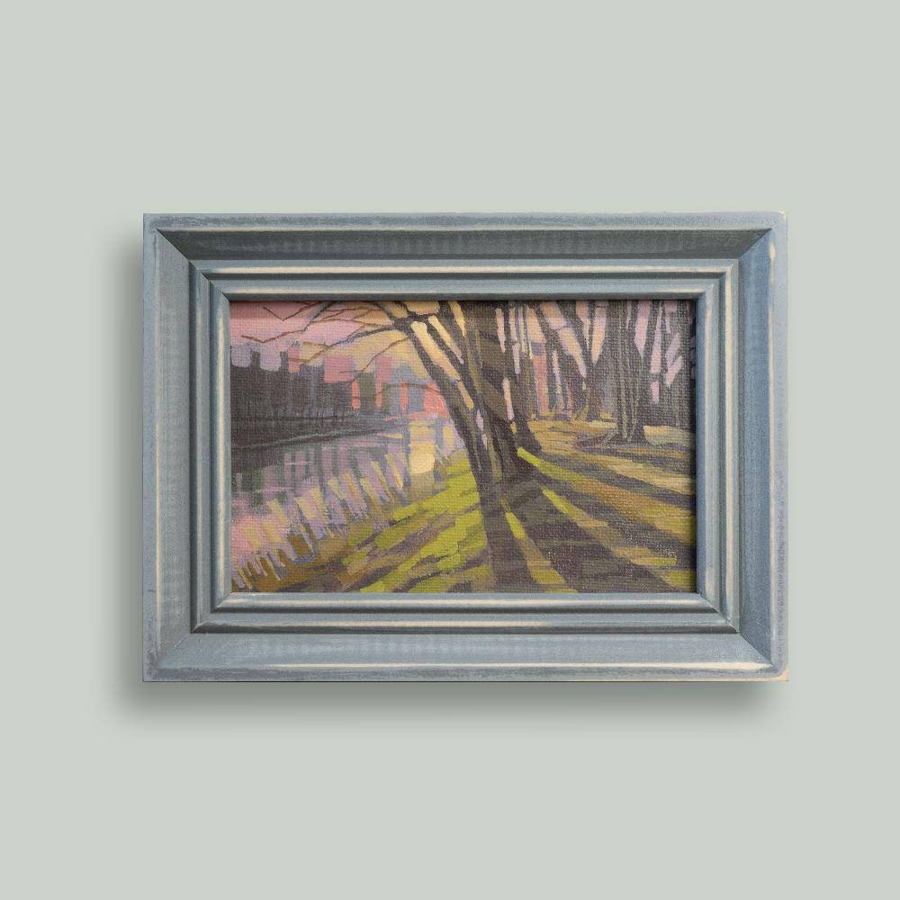 Original Gemälde – "Herbstlicht" - handgemalt – Acrylbild – 10x15 cm – Landschaft Bild – Einzelstück – mit Rahmen
