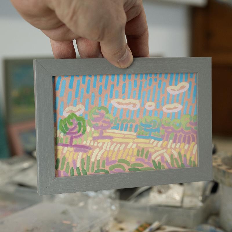"Candy Land 3", unique painting, hand-painted single piece, 17.3 x 12.3 cm, with picture frame