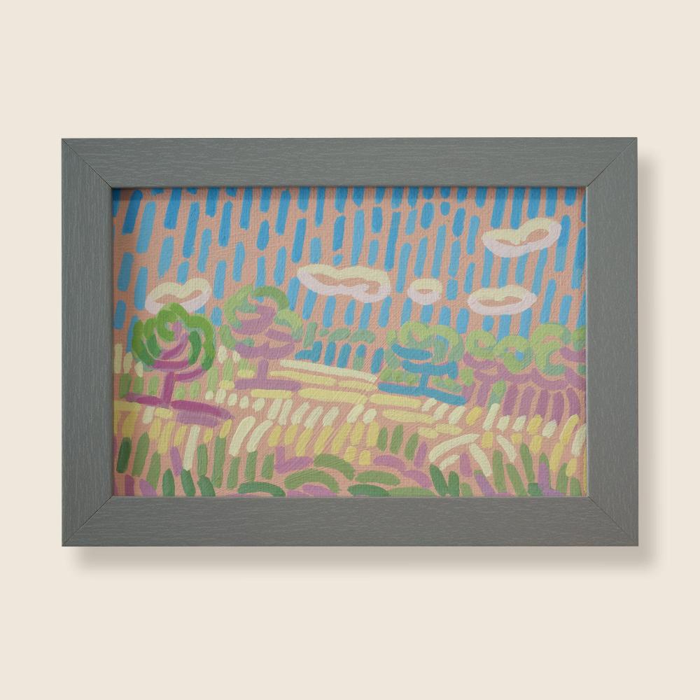 "Candy Land 3", unique painting, hand-painted single piece, 17.3 x 12.3 cm, with picture frame