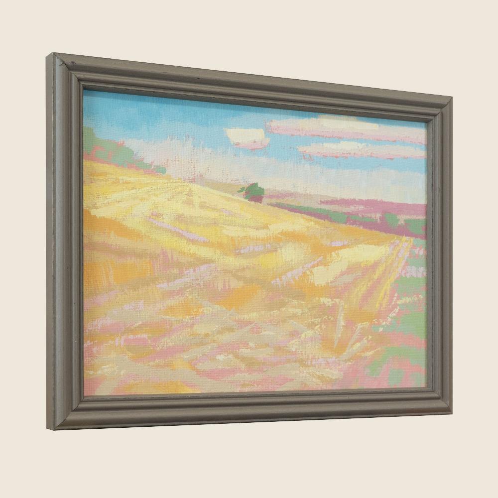 "Field experiment", unique, painting, hand-painted unique piece, 20 x 15 cm, with picture frame