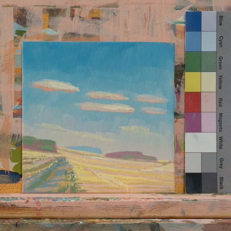 "Field path", unique painting, hand-painted single piece, 17.4 x 17.4 cm, with picture frame