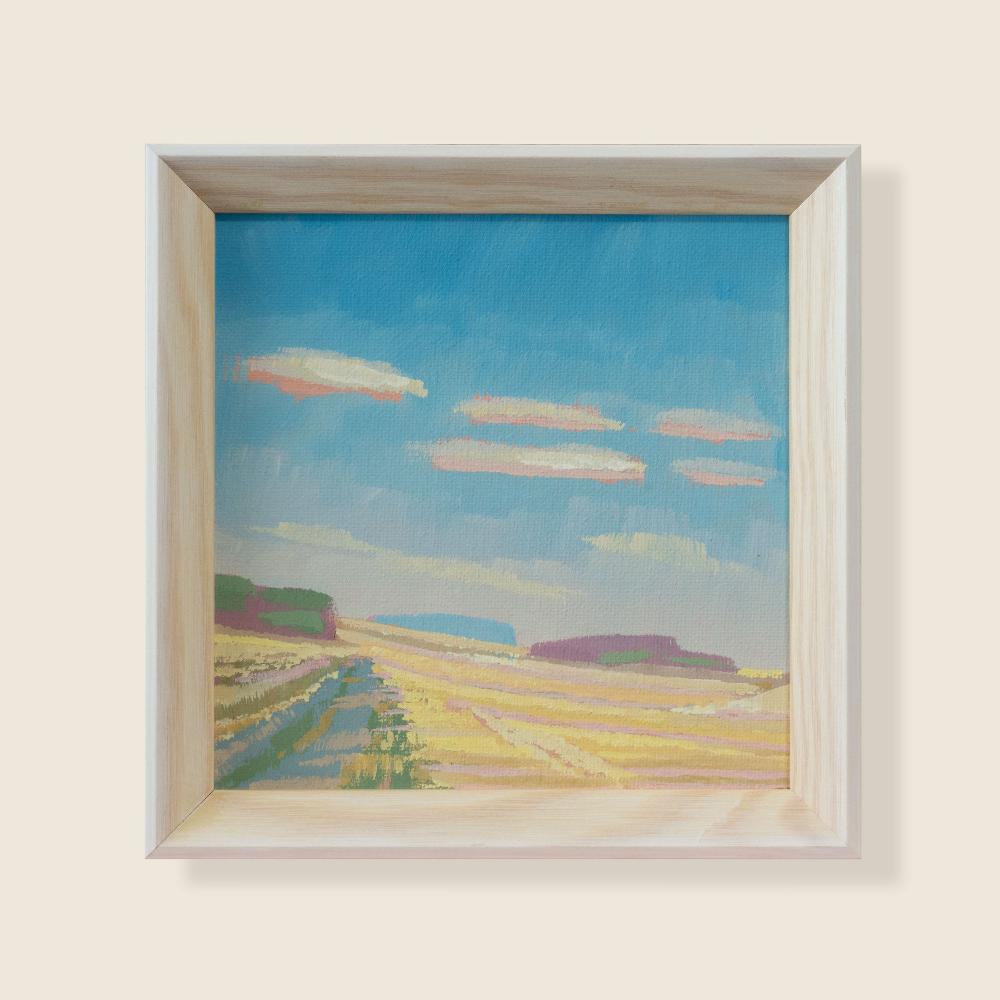 "Field path", unique painting, hand-painted single piece, 17.4 x 17.4 cm, with picture frame