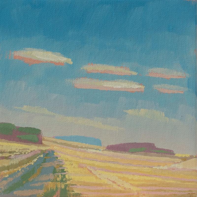 "Field path", unique painting, hand-painted single piece, 17.4 x 17.4 cm, with picture frame