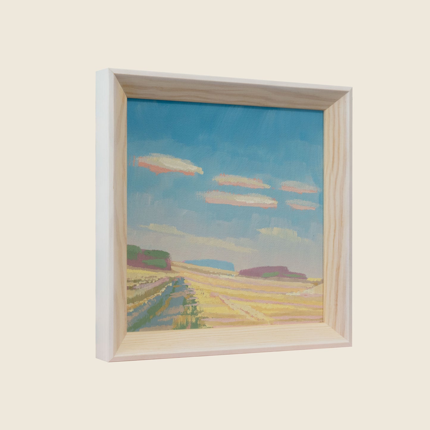 "Field path", unique painting, hand-painted single piece, 17.4 x 17.4 cm, with picture frame
