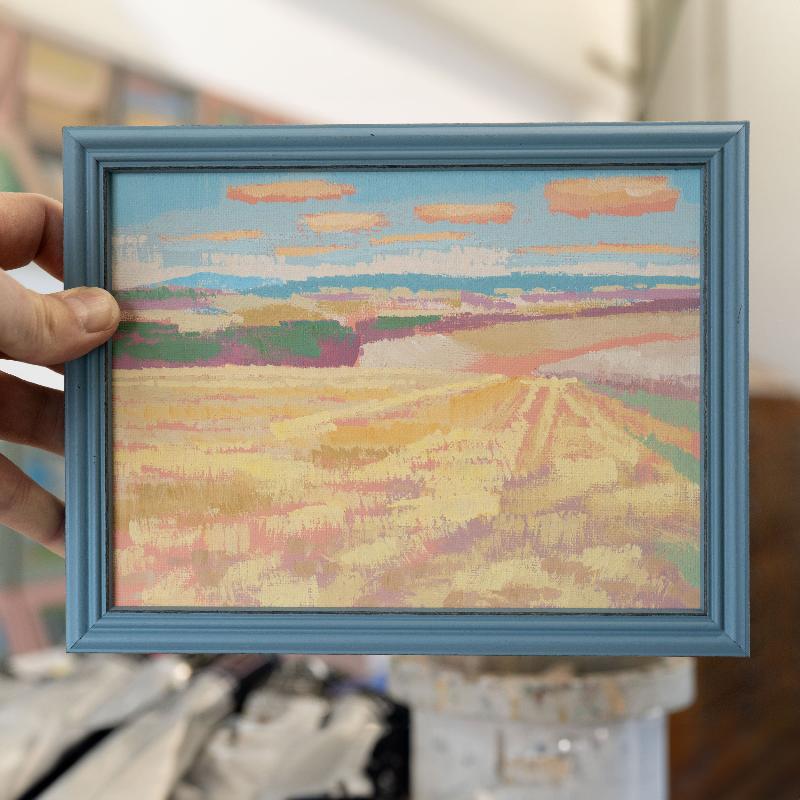 "Sky blue", unique, painting, hand-painted unique piece, 22.3 x 17.3 cm, with picture frame