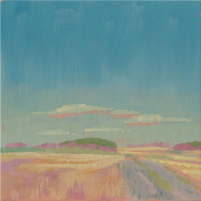 "Meadow edge", unique painting, hand-painted single piece, 17.4 x 17.4 cm, with picture frame