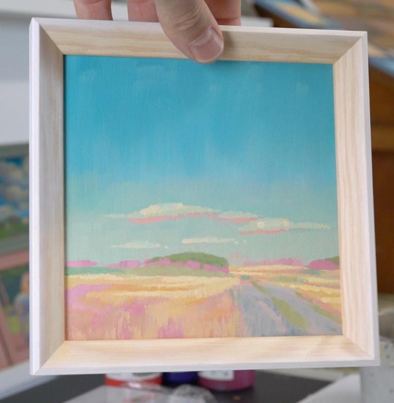 "Meadow edge", unique painting, hand-painted single piece, 17.4 x 17.4 cm, with picture frame
