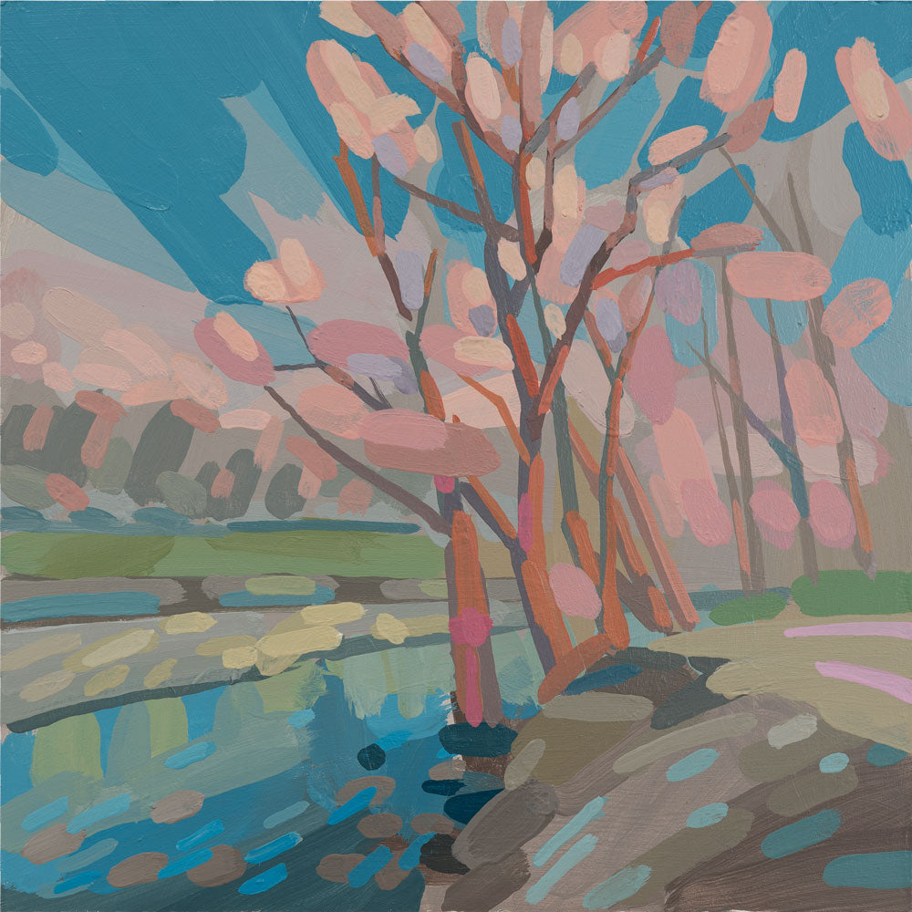 "Isar winter", unique painting, hand-painted single piece, 22 x 22 cm, with picture frame