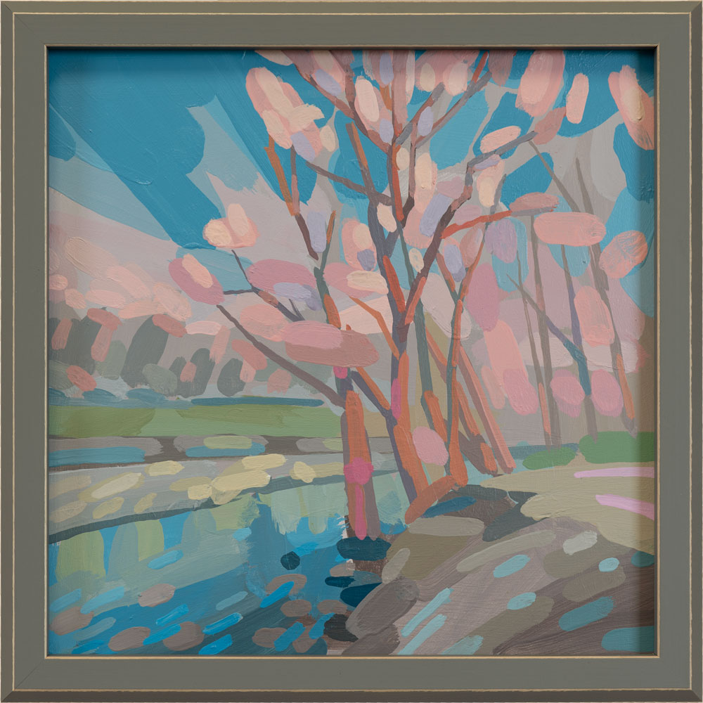 "Isar winter", unique painting, hand-painted single piece, 22 x 22 cm, with picture frame