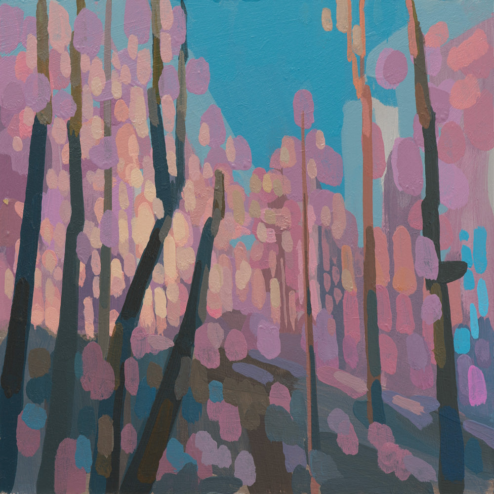 "Forest light", unique painting, hand-painted single piece, 22 x 22 cm, with picture frame