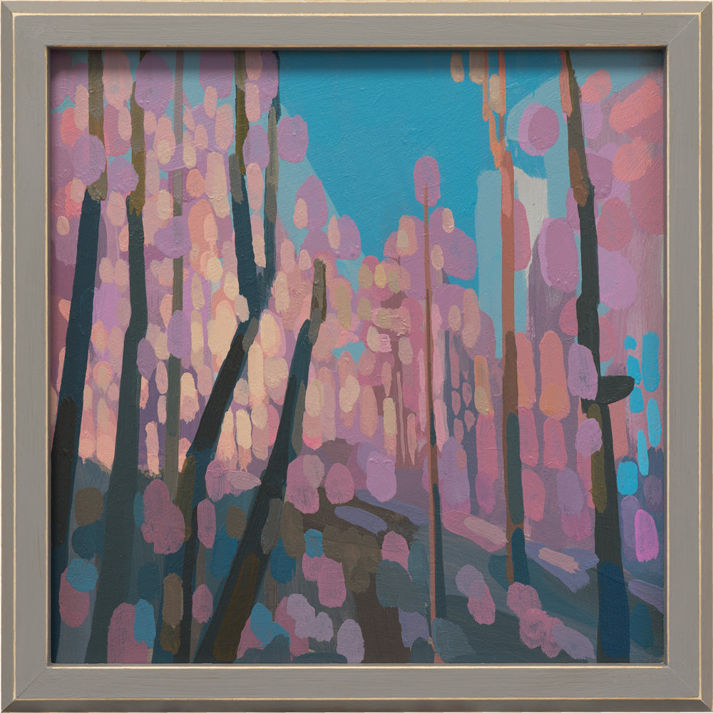 "Forest light", unique painting, hand-painted single piece, 22 x 22 cm, with picture frame
