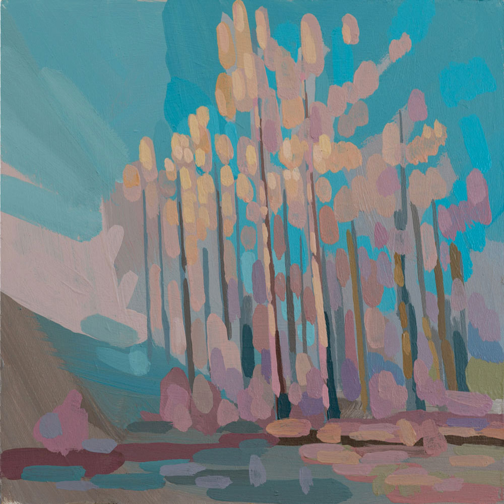 "Winter birches", unique painting, hand-painted single piece, 22 x 22 cm, with picture frame