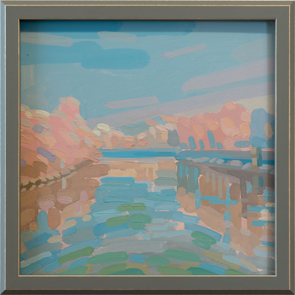 "Winter light", unique painting, hand-painted single piece, 22 x 22 cm, with picture frame