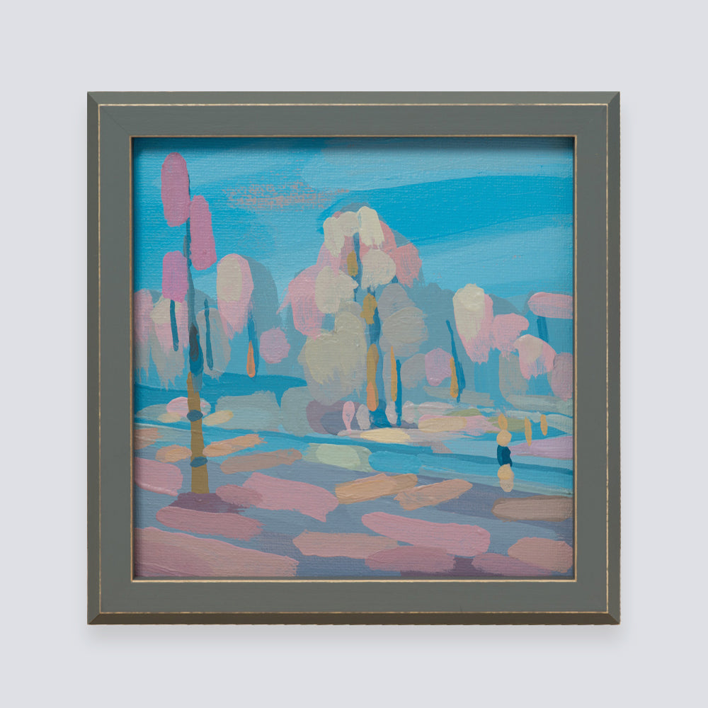 "Ice path", unique painting, hand-painted single piece, 17,3 x 17,3 cm, with picture frame