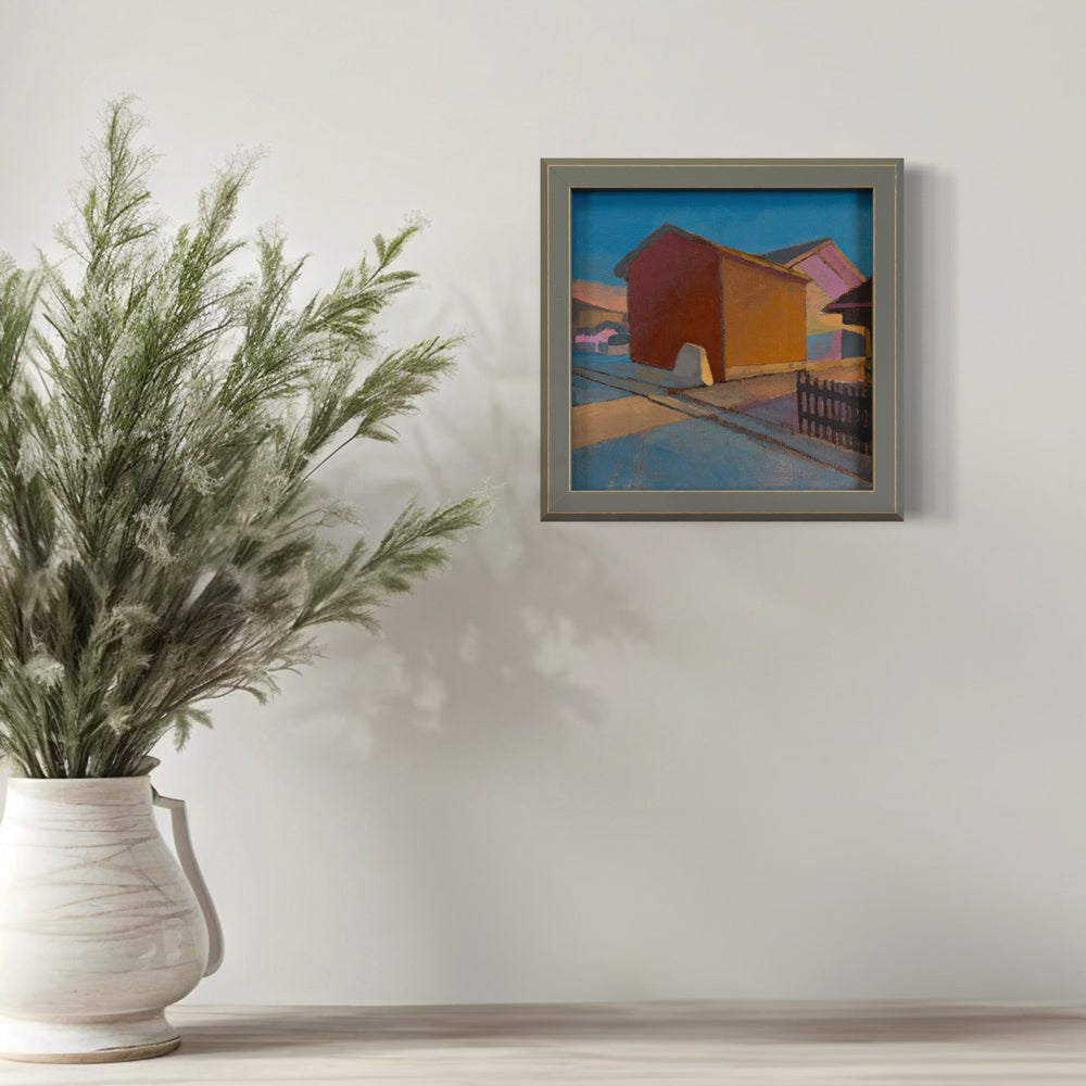 Red House, unique painting, hand-painted single piece, 17.3 x 17.3 cm, with picture frame