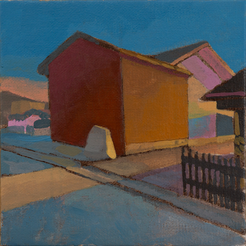 Red House, unique painting, hand-painted single piece, 17.3 x 17.3 cm, with picture frame
