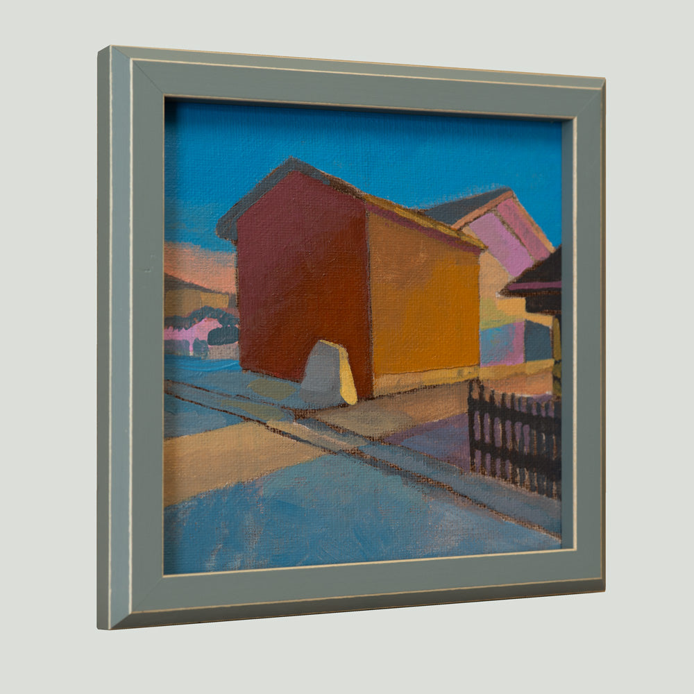 Red House, unique painting, hand-painted single piece, 17.3 x 17.3 cm, with picture frame