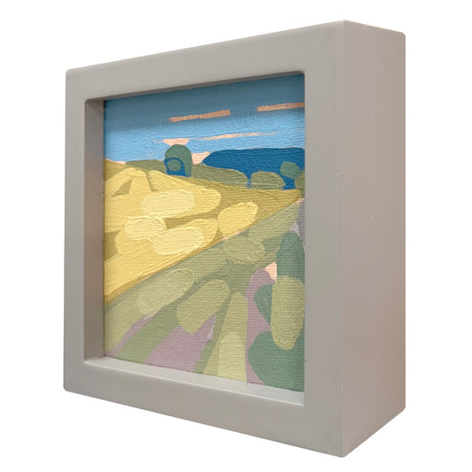 "Blue in green 1", Unikat, Malerei, handgemaltes Einzelstück, 12 x 12 cm, mit Bilderrahmen, Pocket Art Landschaftsmalerei