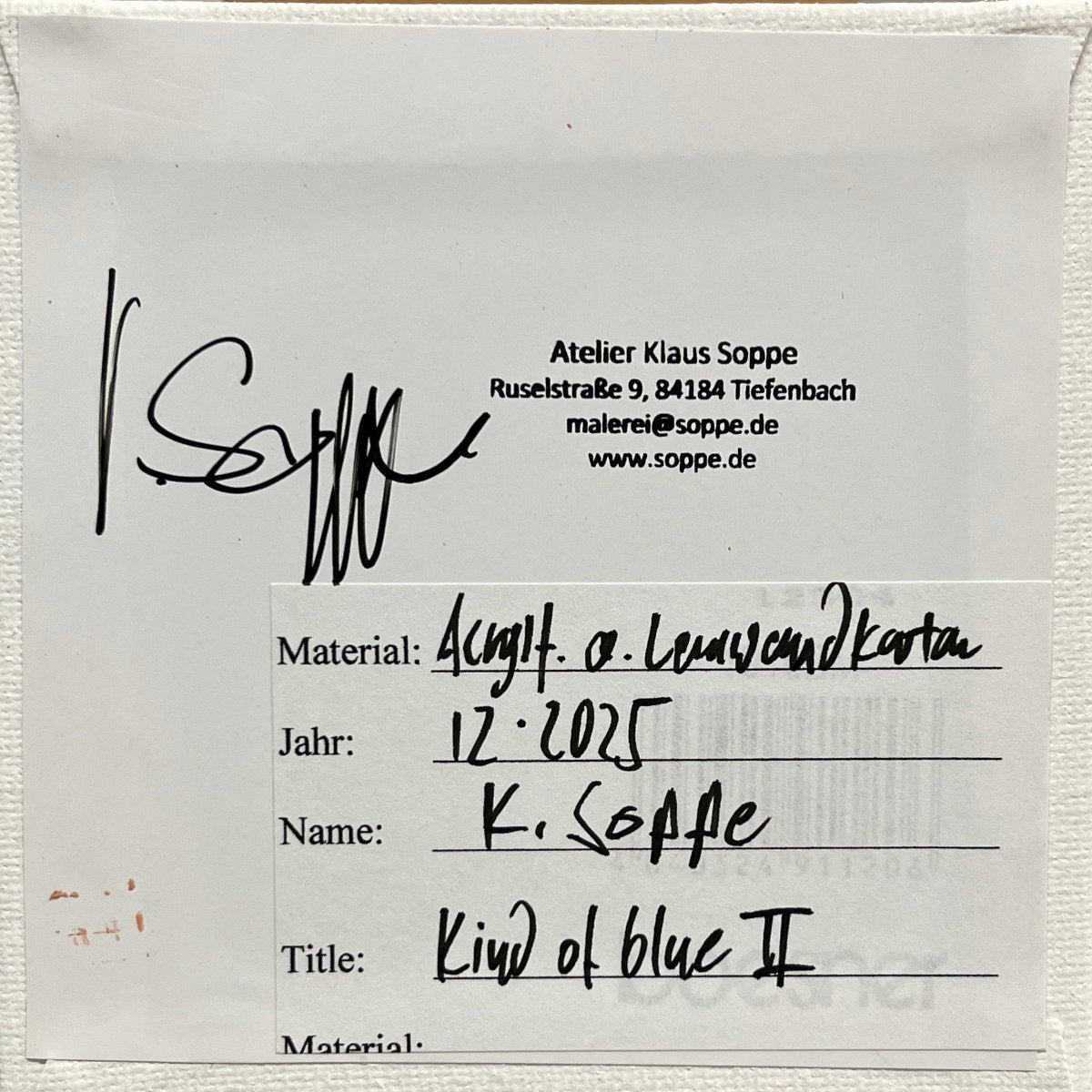 "Kind of blue 2", unique painting, hand-painted single piece, 12 x 12 cm, with picture frame