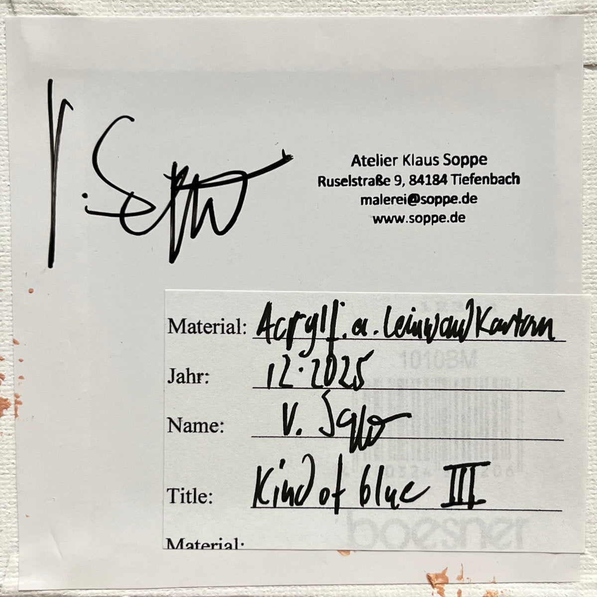 "Kind of blue 3", unique painting, hand-painted single piece, 12 x 12 cm, with picture frame