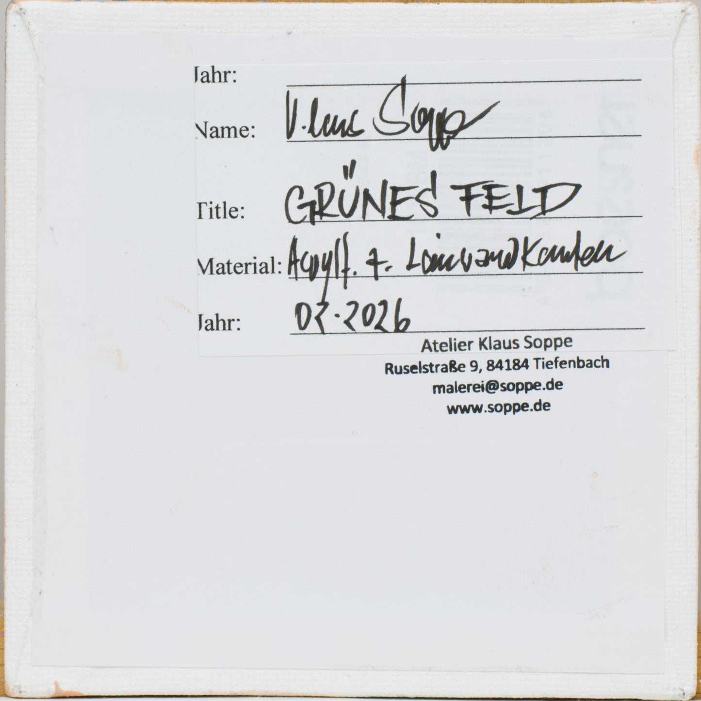 Landschaftsmalerei, "Grünes Feld", Unikat, handgemaltes Einzelstück, 12 x 12 cm, mit Bilderrahmen, Acrylbild klein