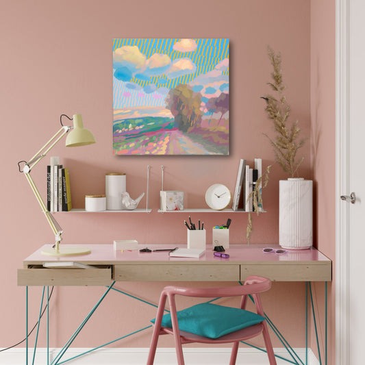 Malerei Wolken und Bäume, handgemaltes Unikat, Natur, Landschaftsmalerei, Himmel, Acrylmalerei 50x50cm